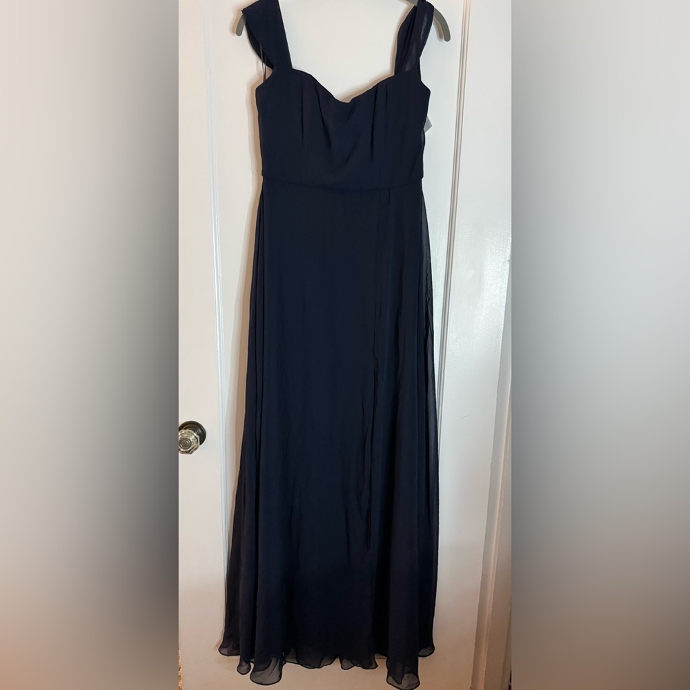 Navy Blue Maxi Dress with Slit - Picture 1 of 4